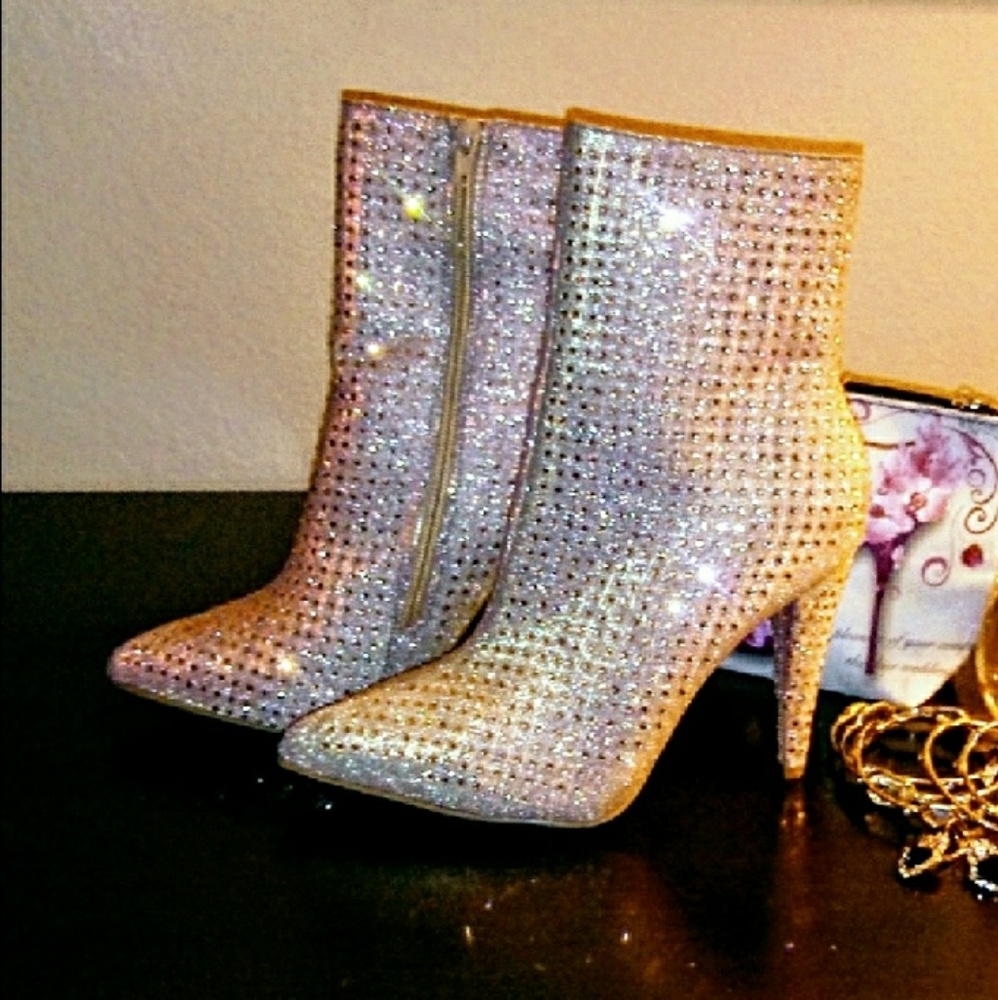 Sparkling Rose Gold Glitter Stiletto Ankle Boots
